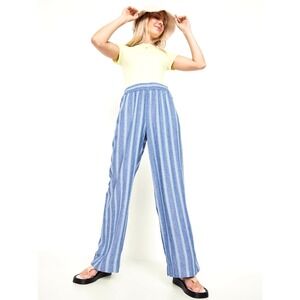 Old Navy Womens High-Waisted Linen Wide-Leg Pants XL Blue Striped Nautical Beach
